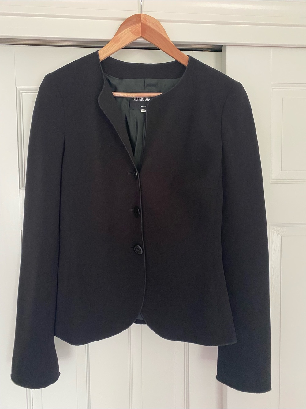 Giorgio Armani Black Collarless Three-Button Women's Blazer